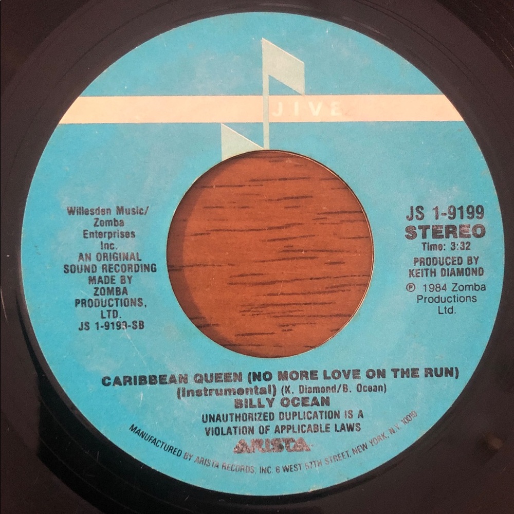 Billy Ocean Caribbean Queen No More Love On The Run Vinyl 45 Record